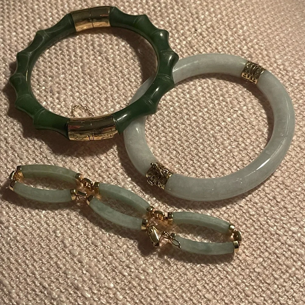 Bundle 3 jade 14k gold natural genuine jade state sale - Picture 6 of 9